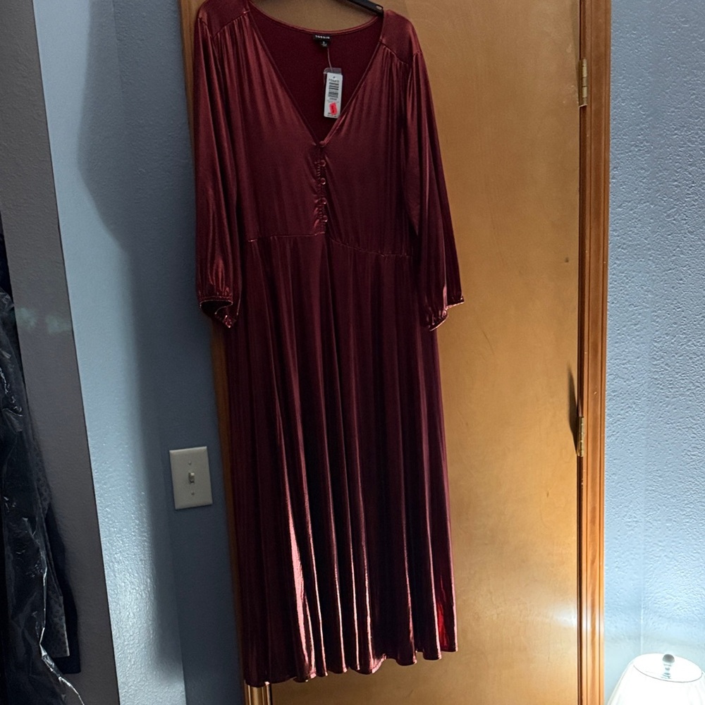 torrid Wine Velvet Midi Dress with Button Front
